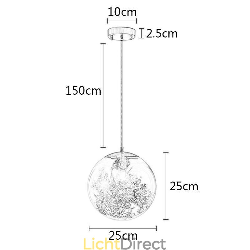 Glazen bol hanglamp bladeren kerst hangende verlichting