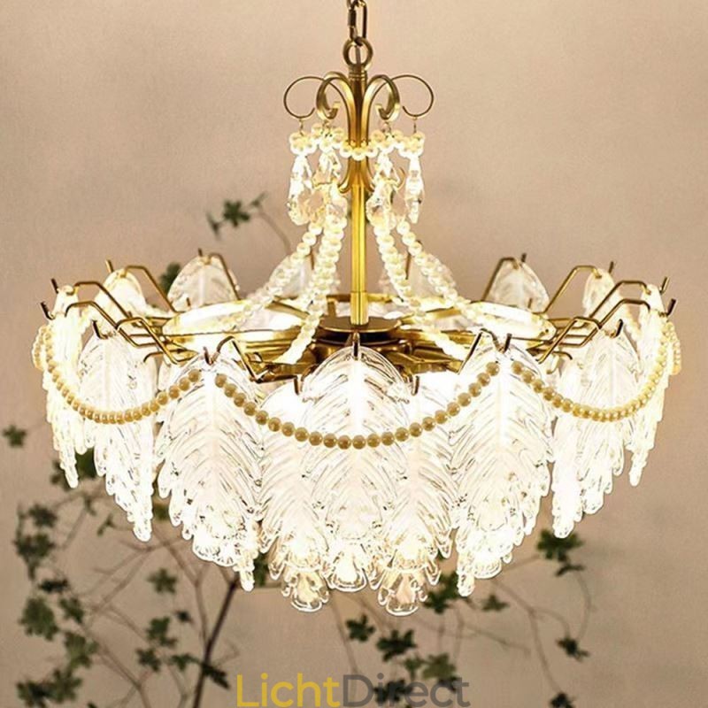 Europese glazen hanglamp, paal, moderne bladhanglamp