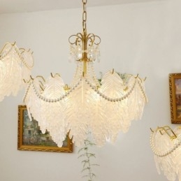Europese glazen hanglamp, paal, moderne bladhanglamp
