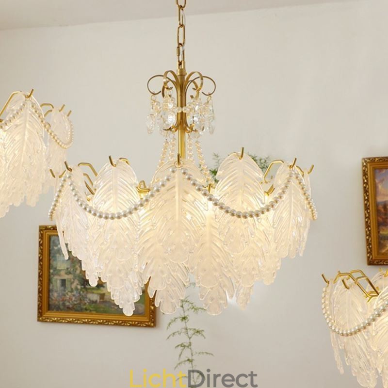 Europese glazen hanglamp, paal, moderne bladhanglamp