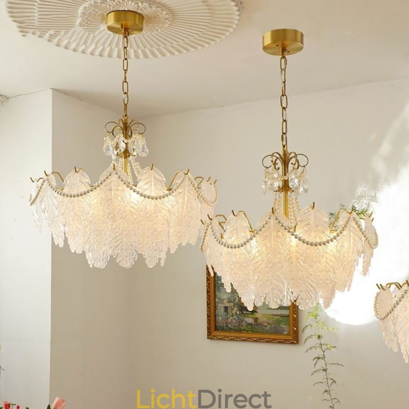 Europese glazen hanglamp, paal, moderne bladhanglamp