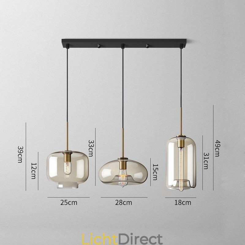 3-lichts glazen hanglamp klassieke cluster hangende verlichtingsarmatuur café