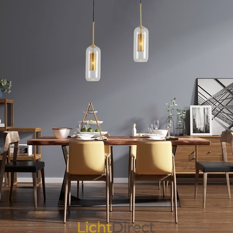 Nordic helder glazen hanglamp Unieke binnen messing holle hanglamp
