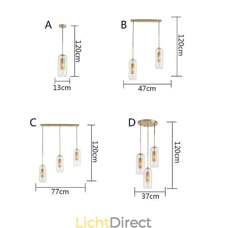 Nordic helder glazen hanglamp Unieke binnen messing holle hanglamp