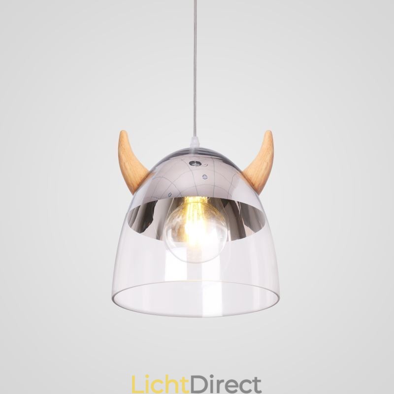 Klassieke glazen hanglamp, houten hoornlamp, creatieve verlichting