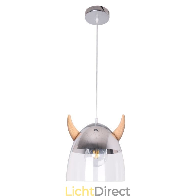 Klassieke glazen hanglamp, houten hoornlamp, creatieve verlichting
