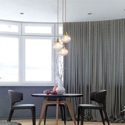 Glazen hanglamp, helder, rond, geribbeld, pompoenvormig, lamp, 1 lichtbron