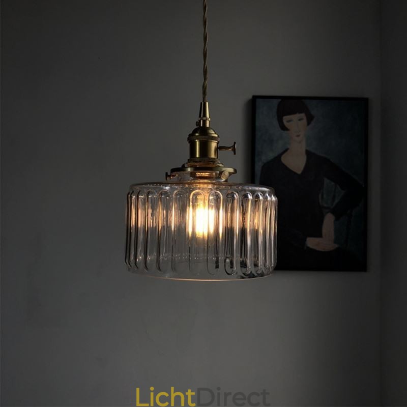 Jelly Jar Helder Geribbeld Glazen Hanglamp Met Draaischakelaar