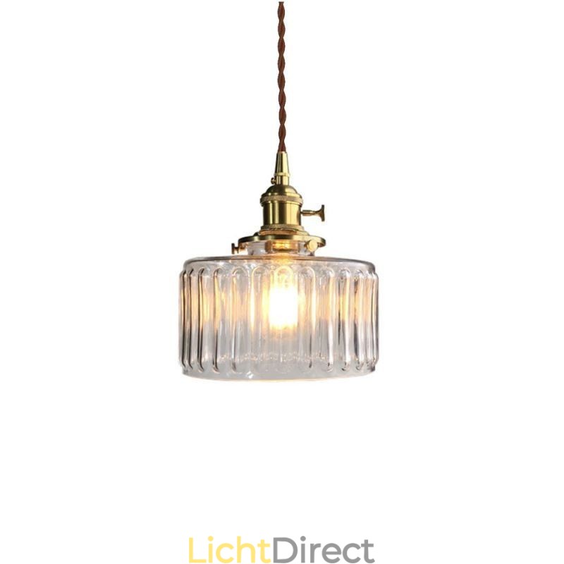 Jelly Jar Helder Geribbeld Glazen Hanglamp Met Draaischakelaar