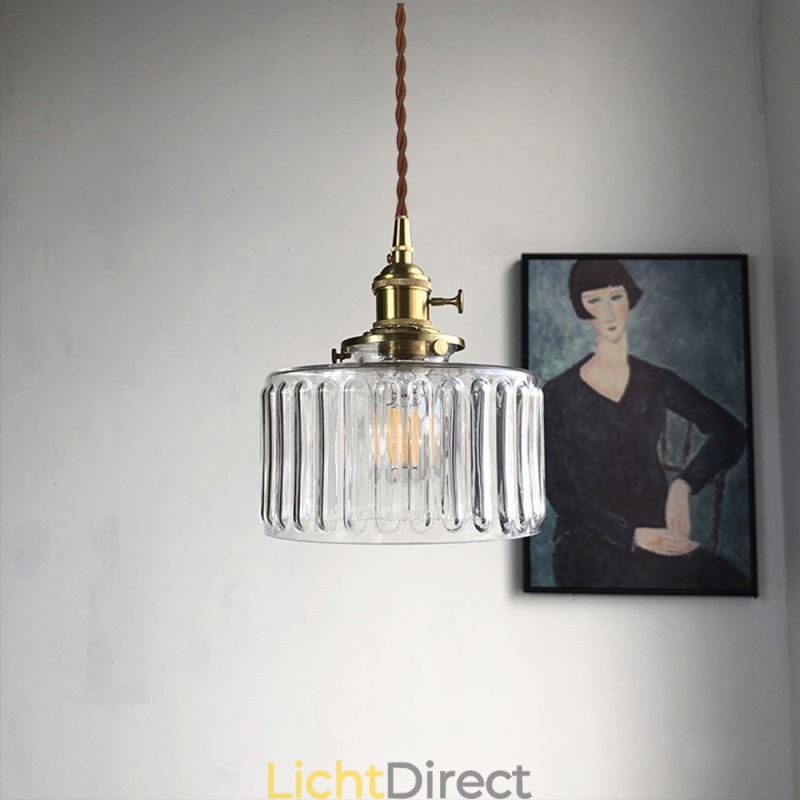 Jelly Jar Helder Geribbeld Glazen Hanglamp Met Draaischakelaar