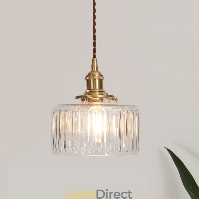 Jelly Jar Helder Geribbeld Glazen Hanglamp Met Draaischakelaar