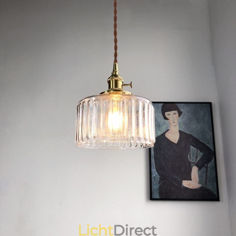 Jelly Jar Helder Geribbeld Glazen Hanglamp Met Draaischakelaar