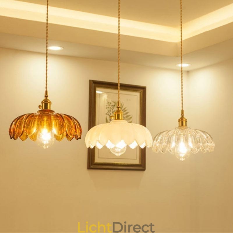Moderne Retro Glazen Hanglamp Bloem Kap Lamp Met Draaischakelaar Licht