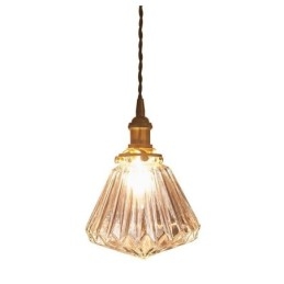 Hanglamp van helder geribbeld glas met diamantmotief