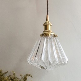 Hanglamp van helder geribbeld glas met diamantmotief