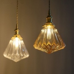 Hanglamp van helder geribbeld glas met diamantmotief