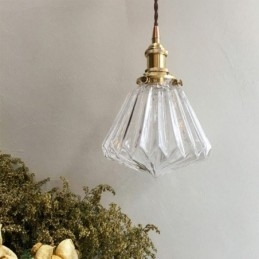 Hanglamp van helder geribbeld glas met diamantmotief