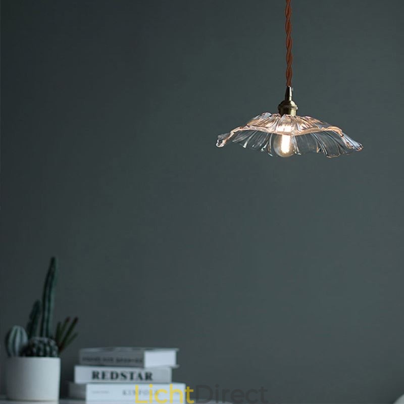 Lotusblad geribbelde heldere glazen hanglamp Homestay-lamp