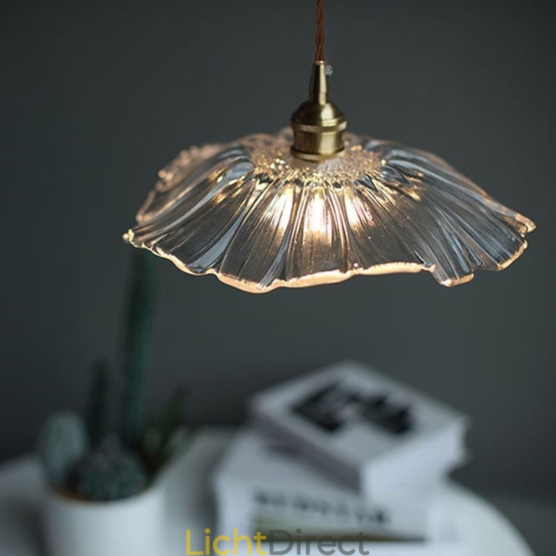 Lotusblad geribbelde heldere glazen hanglamp Homestay-lamp