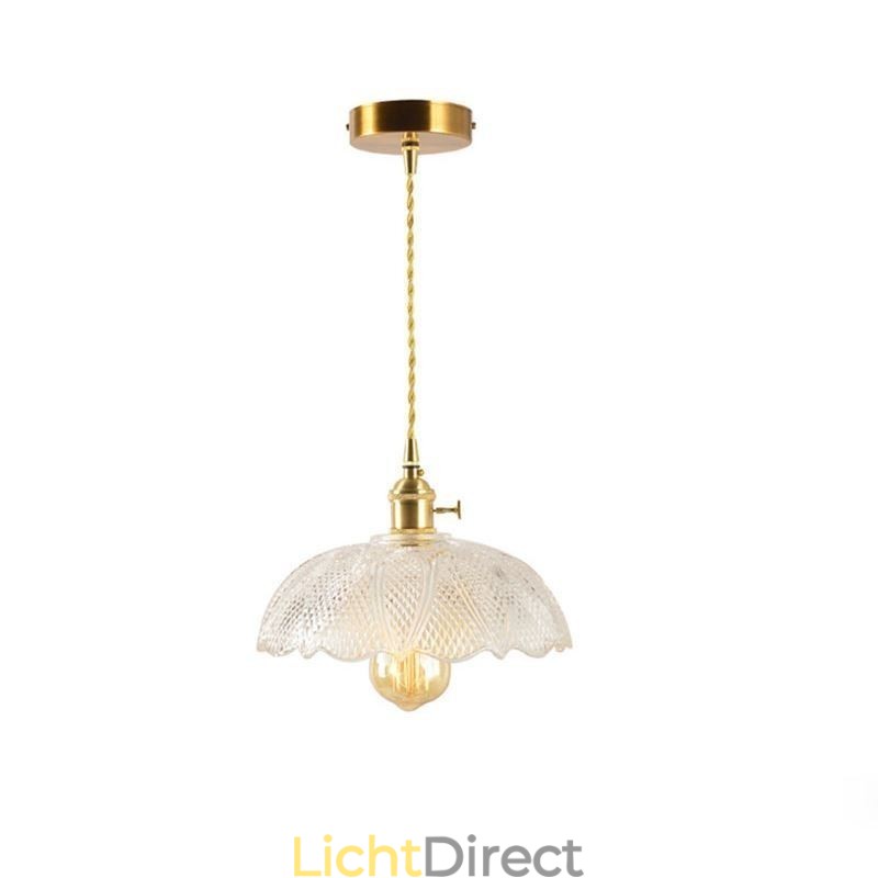 Grote, heldere, geribbelde glazen plafondlamp voor thuisverlichting met draaischakelaar, rustgevende, warme lamp