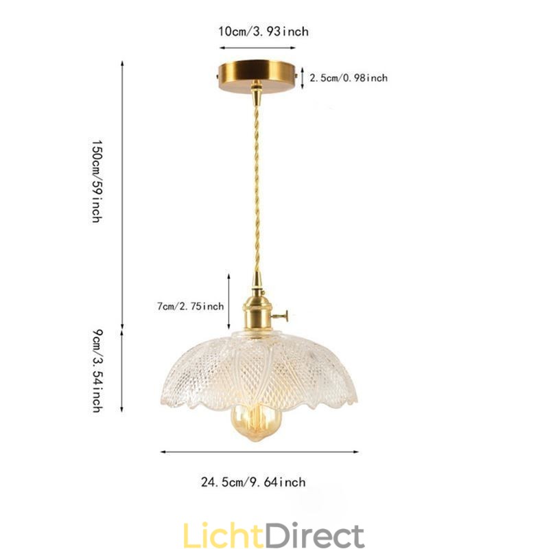 Grote, heldere, geribbelde glazen plafondlamp voor thuisverlichting met draaischakelaar, rustgevende, warme lamp