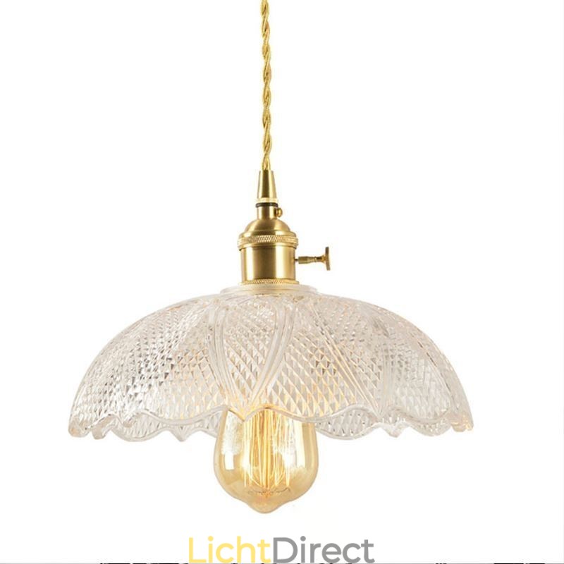 Grote, heldere, geribbelde glazen plafondlamp voor thuisverlichting met draaischakelaar, rustgevende, warme lamp