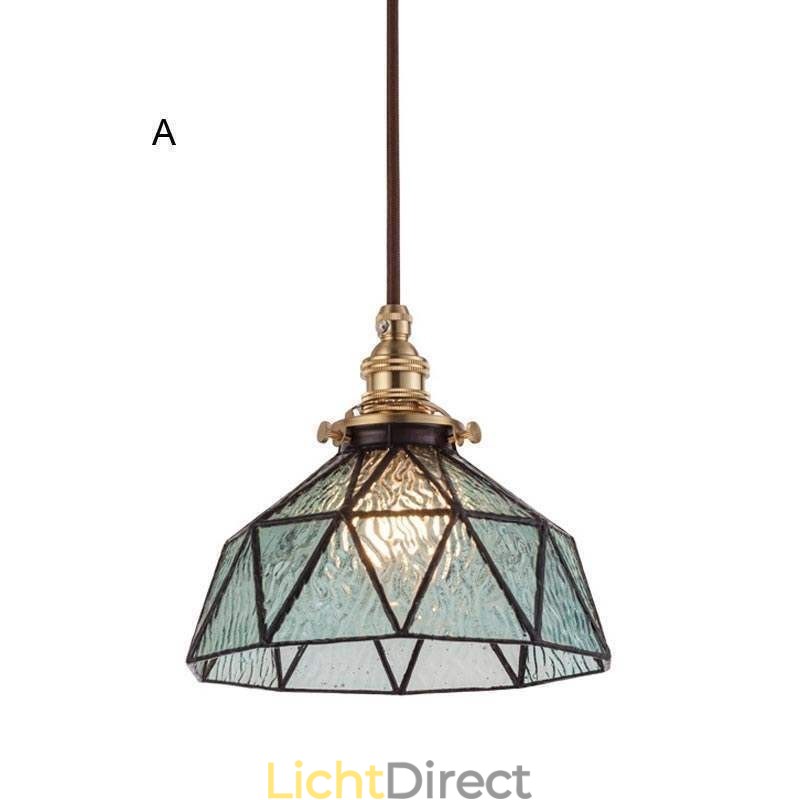 Geometrische hanglamp van gebrandschilderd glas