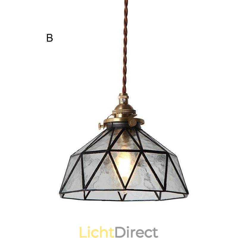 Geometrische hanglamp van gebrandschilderd glas