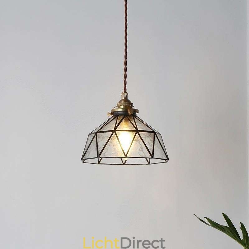 Geometrische hanglamp van gebrandschilderd glas