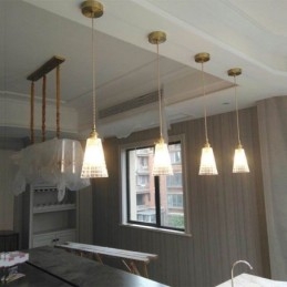 Vierkante, heldere, geribbelde glazen hanglamp van messing met draaischakelaarverlichting