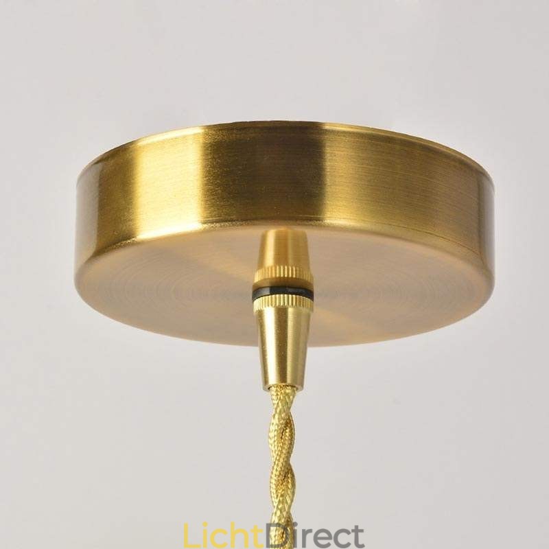 Vierkante, heldere, geribbelde glazen hanglamp van messing met draaischakelaarverlichting