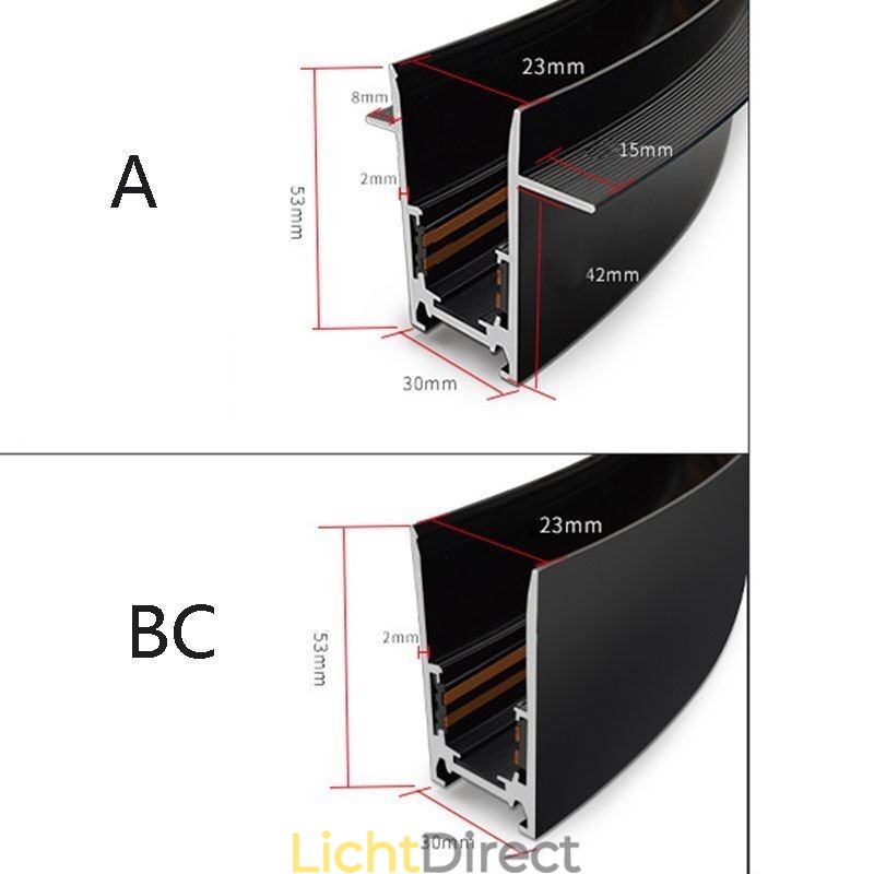 Verzonken rails voor verlichting Ronde magnetische aluminium railstrips
