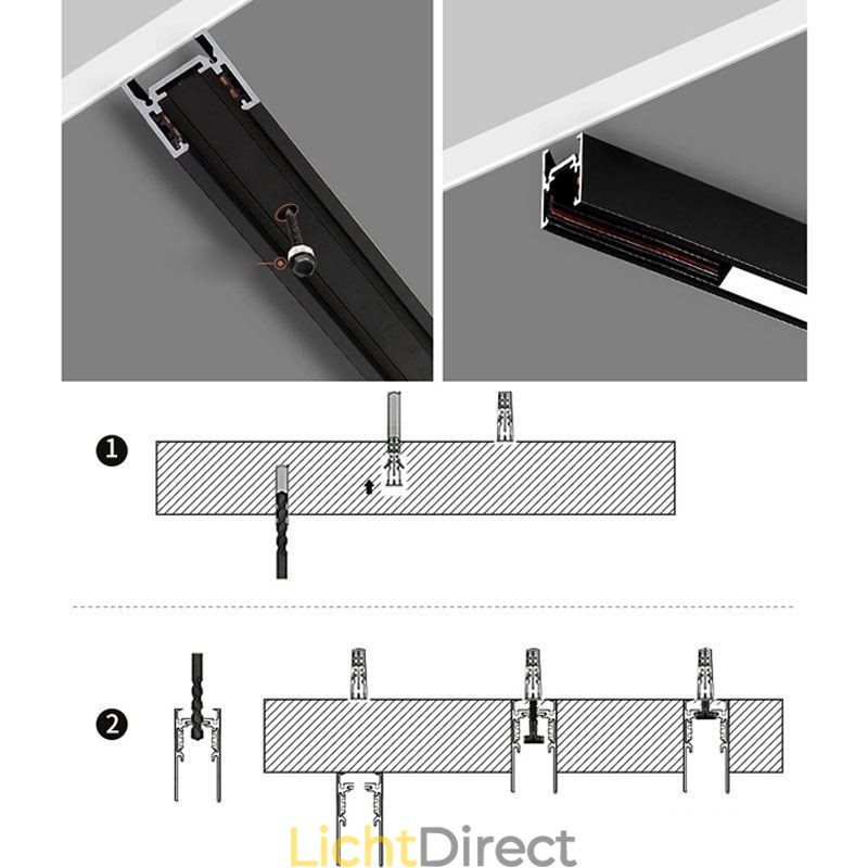 Verzonken rails voor railverlichting Magnetisch aluminium railoppervlakprofiel Ultradunne railverlichtingsstrip 100 cm