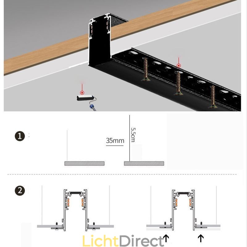Verzonken rails voor railverlichting Magnetisch aluminium railoppervlakprofiel Ultradunne railverlichtingsstrip 100 cm