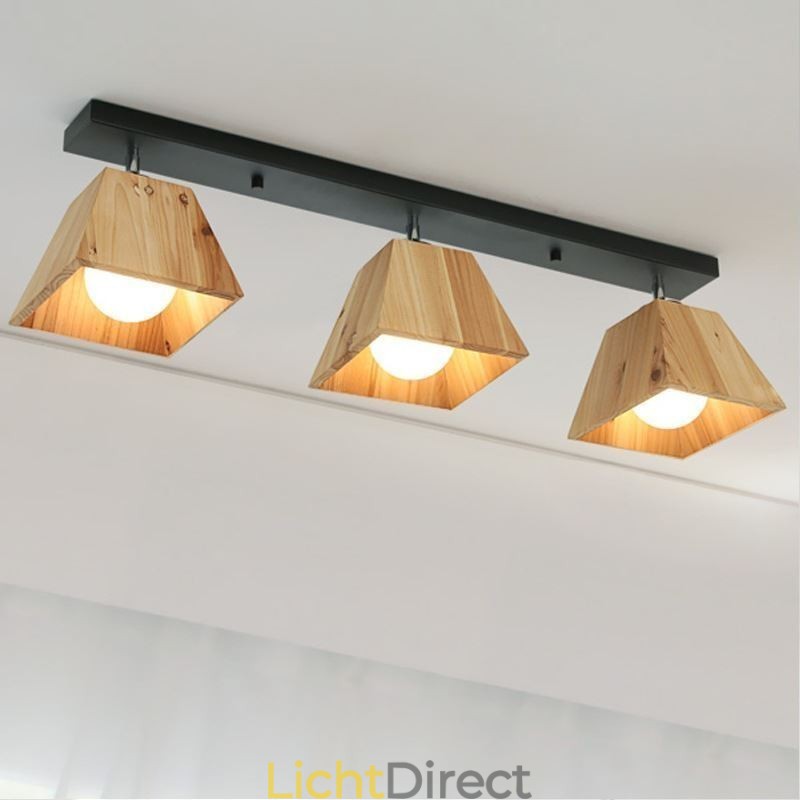 Nordic Houten Spotlight Vier Prisma Draaibare Plafondspot