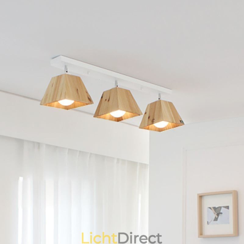 Nordic Houten Spotlight Vier Prisma Draaibare Plafondspot