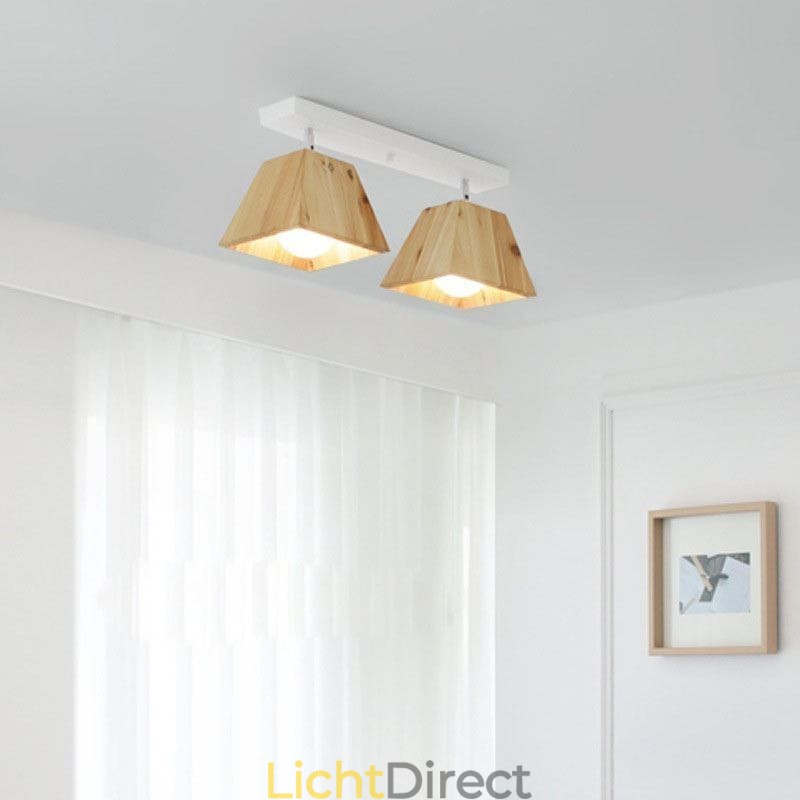 Nordic Houten Spotlight Vier Prisma Draaibare Plafondspot