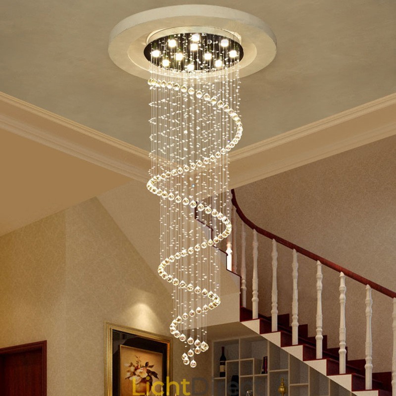 Spiraalvormige moderne K9 kristal plafond hanglamp binnen kroonluchter verlichtingsarmaturen voor trappen hoog plafond