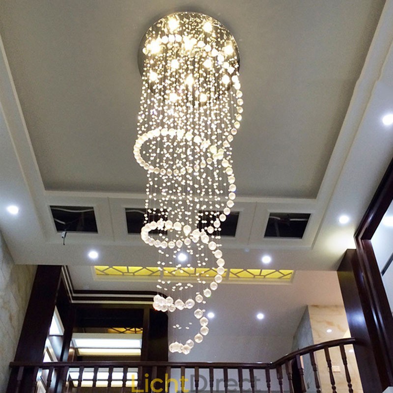 Spiraalvormige moderne K9 kristal plafond hanglamp binnen kroonluchter verlichtingsarmaturen voor trappen hoog plafond