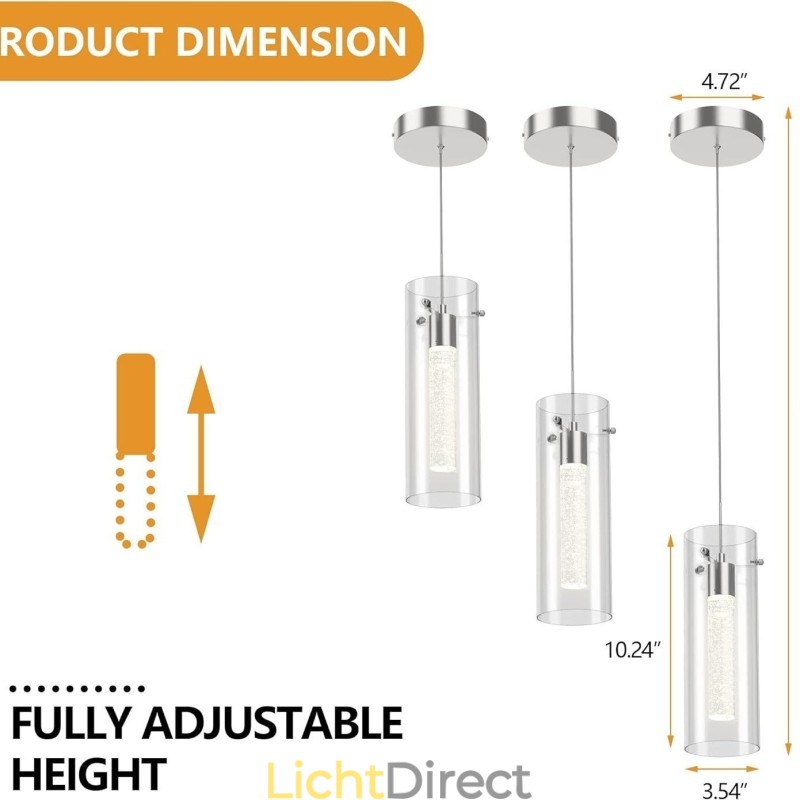 3-lichts artistieke hanglamp met glazen kappen G4-lampvoet