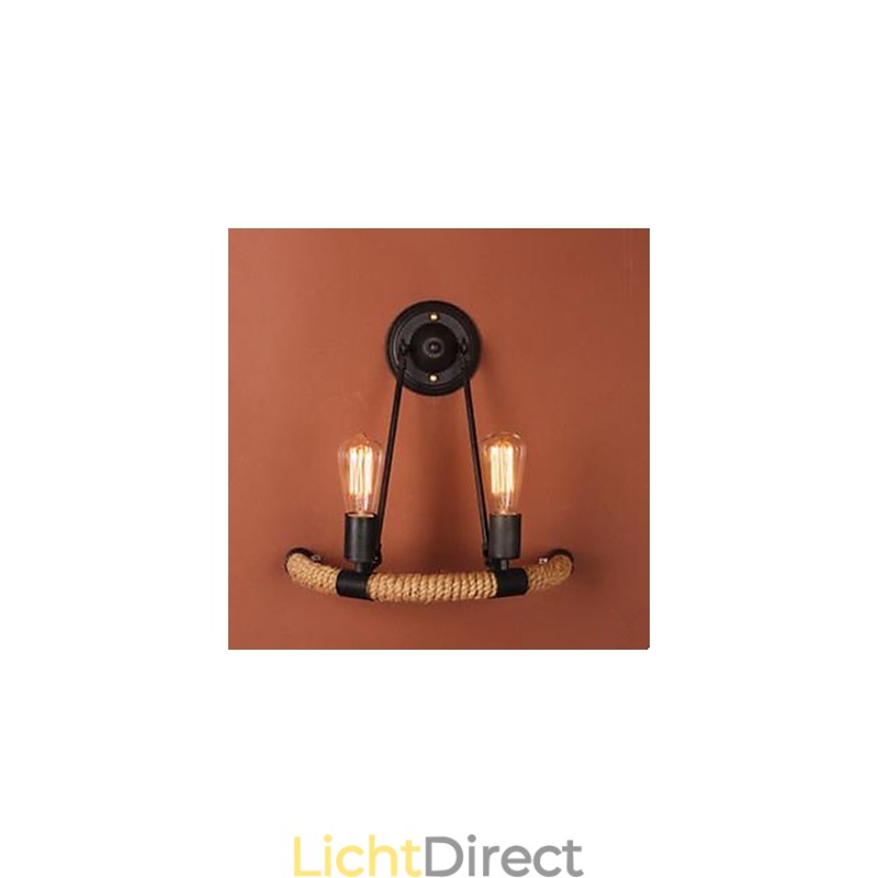 Gecontracteerde balkontraplamp halve cirkel henneptouw wandlamp