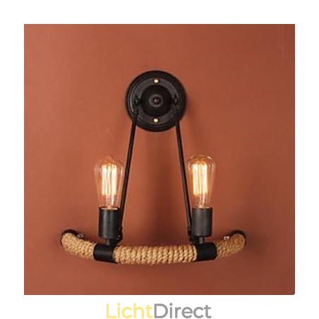 Gecontracteerde balkontraplamp halve cirkel henneptouw wandlamp Gecontracteerde balkontraplamp halve cirkel henneptouw wandlamp