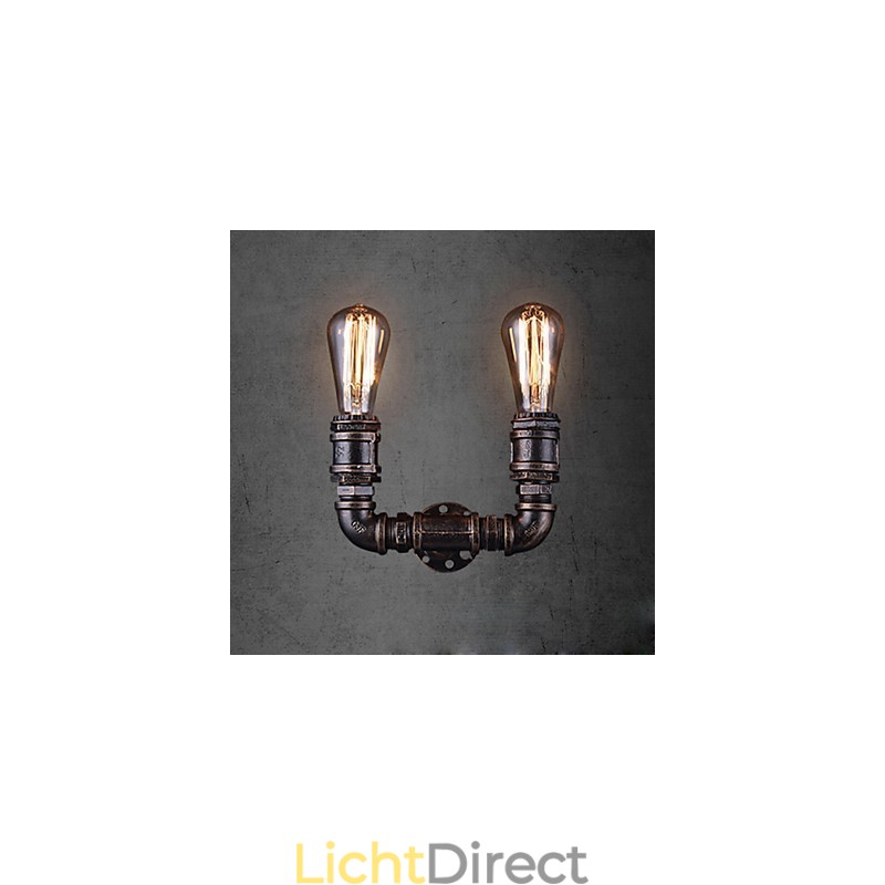 2 lampen vintage metalen waterpijp wandlamp met Edison-gloeilamp