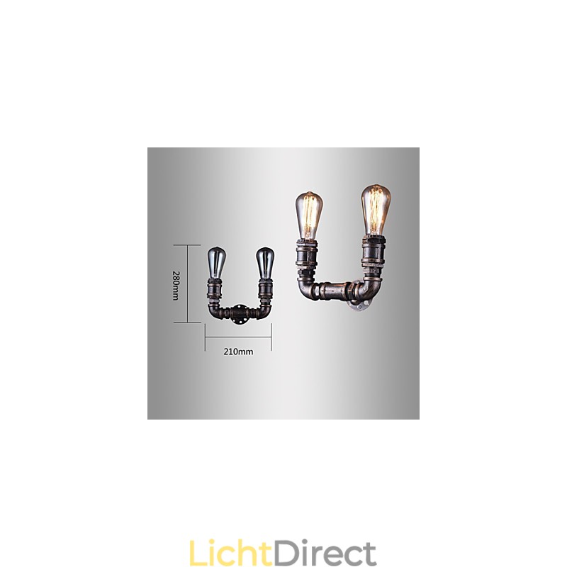 2 lampen vintage metalen waterpijp wandlamp met Edison-gloeilamp