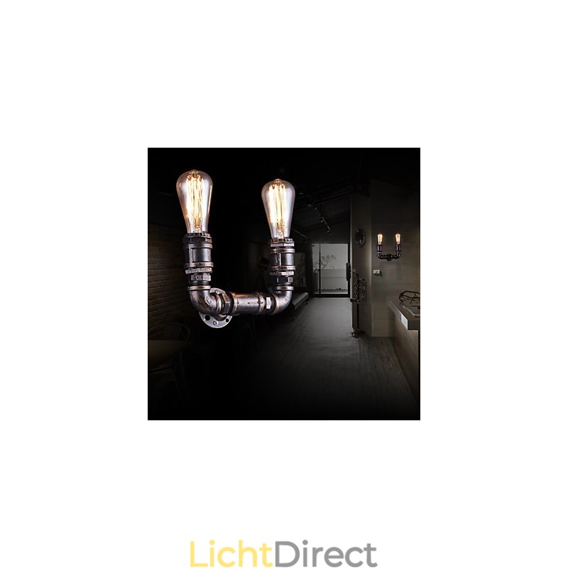 2 lampen vintage metalen waterpijp wandlamp met Edison-gloeilamp