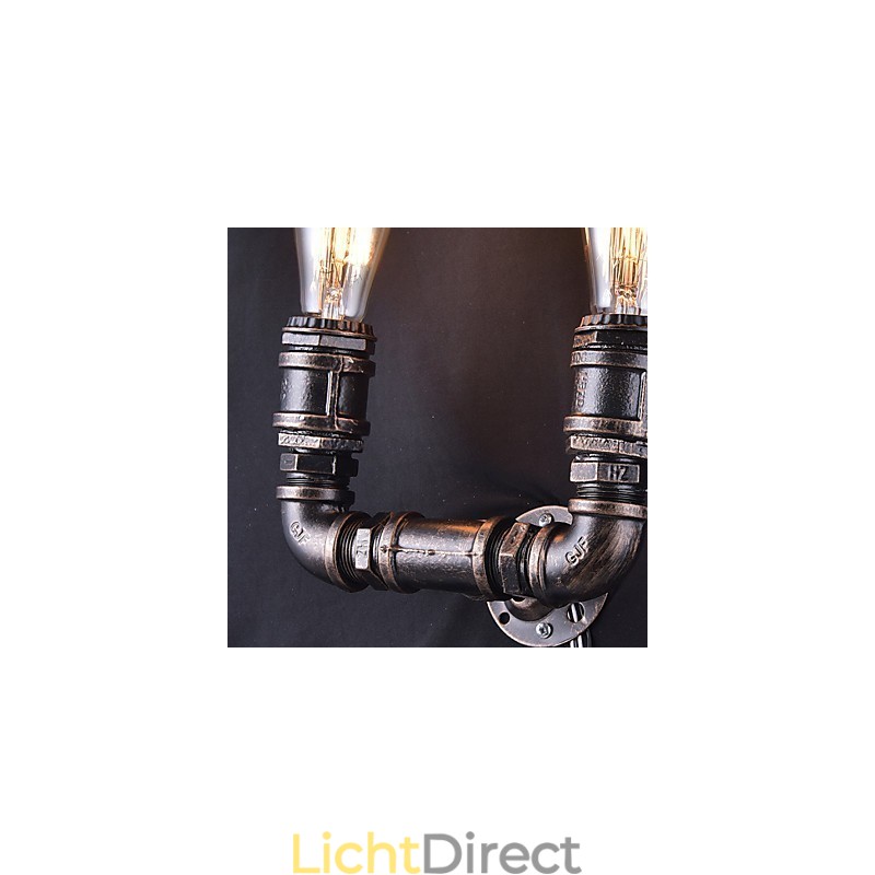 2 lampen vintage metalen waterpijp wandlamp met Edison-gloeilamp