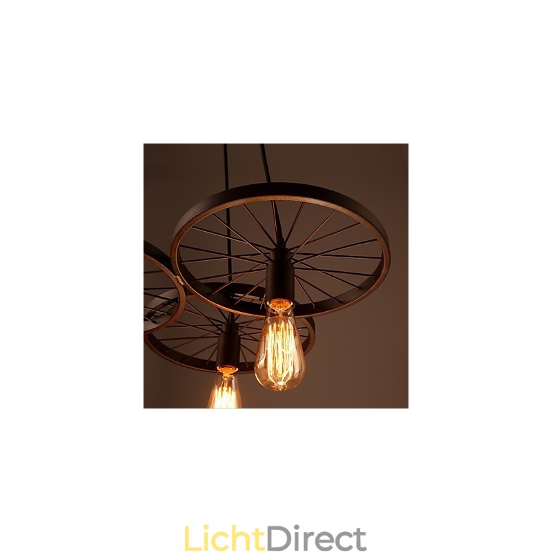 Loft Retro Hanglampen Amerikaanse landelijke smeedijzeren kroonluchter industriële stijl wielen