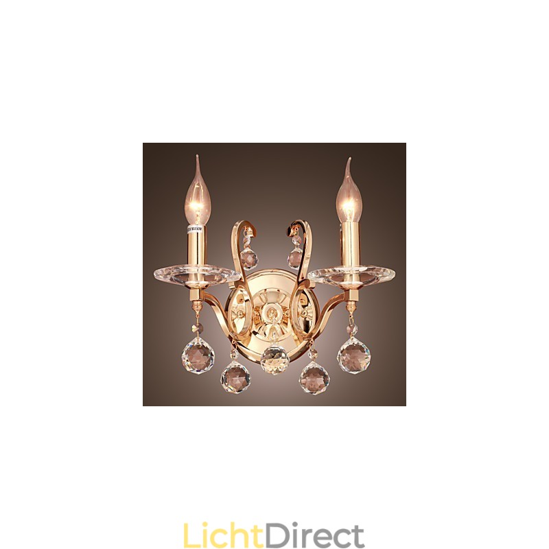 Gouden Kristallen Wandlamp met 2 Lampen