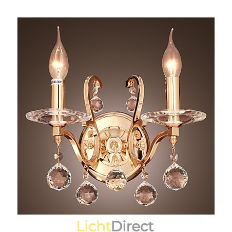 Gouden Kristallen Wandlamp met 2 Lampen Gouden Kristallen Wandlamp met 2 Lampen