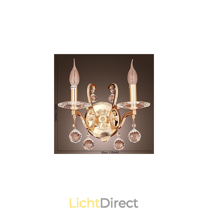 Gouden Kristallen Wandlamp met 2 Lampen